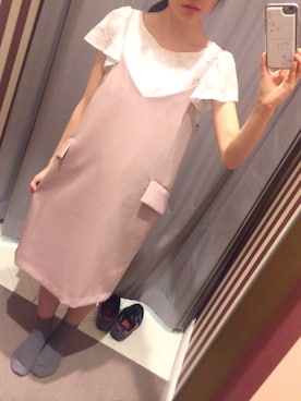 「anatelier（アナトリエ）のダブルクロスキャミワンピース（ワンピース、ピンク系）」を使った、YUU✩*＊さん（レディース・162cm）の春コーディネート