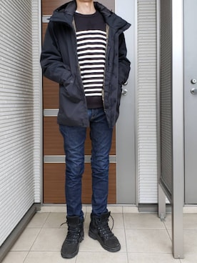 「Moonage Devilment（ムーンエイジデビルメント）のアイテム（ブーツ）」を使った、ﾏﾕﾀﾛｰさん（メンズ・176cm）の冬コーディネート