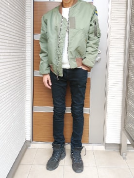 「no brand（ノーブランド）のアイテム（MA-1）」を使った、ﾏﾕﾀﾛｰさん（メンズ・176cm）の冬コーディネート