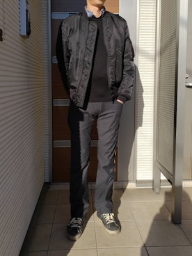 「ディーゼル」｜「アイテム（MA-1）」を使った、ﾏﾕﾀﾛｰさん（メンズ・176cm）の冬コーディネート
