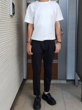 「クルーネック」｜「アイテム（その他シューズ）」を使った、ﾏﾕﾀﾛｰさん（メンズ・176cm）の夏コーディネート