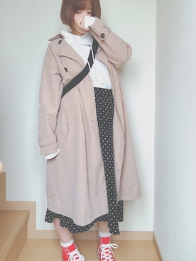 「CONVERSE（コンバース）のアイテム（スニーカー、レッド系）」を使った、mikuさん（レディース・160cm）の春コーディネート