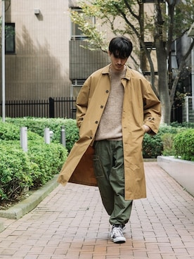 「ROOPTOKYO（ループトウキョウ）のアイテム（ステンカラーコート）」を使った、Rooptokyoさん（メンズ・178cm）の秋コーディネート