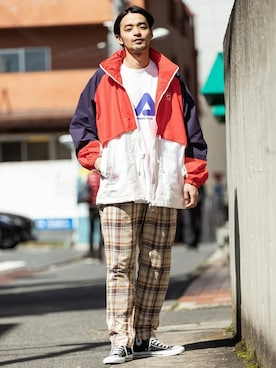 「FILA（フィラ）のアイテム（ジャケット/アウター）」を使った、Rooptokyoさん（メンズ・180cm）の春コーディネート