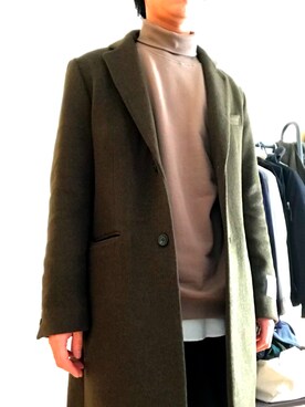 「417 EDIFICE（フォーワンセブンエディフィス）のアイテム（チェスターコート）」を使った、みっくすさん（メンズ・170cm）の冬コーディネート
