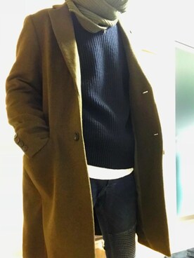 「417 EDIFICE（フォーワンセブンエディフィス）のアイテム（チェスターコート）」を使った、みっくすさん（メンズ・170cm）の冬コーディネート