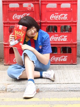 「CONVERSE ALL STAR（コンバースオールスター）の【CONVERSE】CANVAS ALLSTAR HI（Sneakers、ホワイト系）」を使った、everYukiiiii さん（レディース・168cm）の春コーディネート