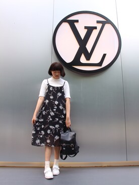 「UNIQLO（ユニクロ）のリブハイネックT（5分袖）（T Shirts、ホワイト系）」を使った、everYukiiiii さん（レディース・168cm）の春コーディネート