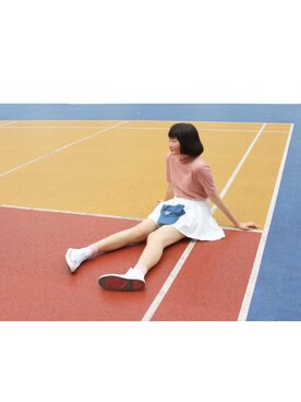 「UNIQLO（ユニクロ）のリブハイネックT（5分袖）（T Shirts、ピンク系）」を使った、everYukiiiii さん（レディース・168cm）の春コーディネート