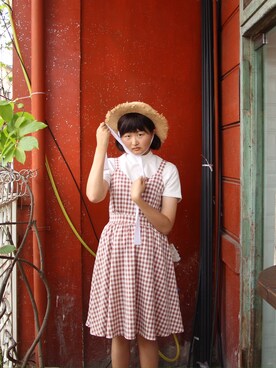 「no brand（ノーブランド）のアイテム（One piece dress、ブラウン系）」を使った、everYukiiiii さん（レディース・168cm）の夏コーディネート