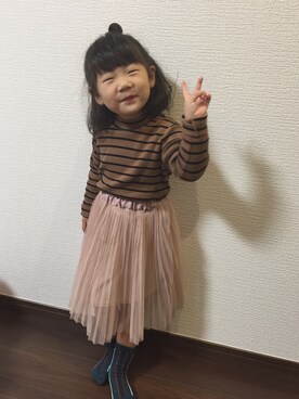 「GLOBAL WORK（グローバルワーク）のアイテム（スカート、ピンク系）」を使った、r3mamさん（キッズ）の冬コーディネート