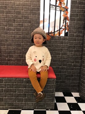 「アイテム（モカシン/デッキシューズ）」を使った、ripoさん（キッズ・90cm）の秋コーディネート