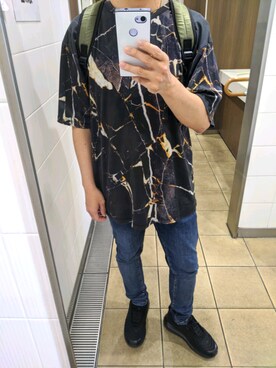 「MSGM（エムエスジーエム）のアイテム（Tシャツ/カットソー、ブラック系）」を使った、たろうさん（メンズ）の夏コーディネート