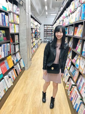 「PAGEBOY（ページボーイ）のアイテム（ライダースジャケット）」を使った、まぬさん（レディース・158cm）の秋コーディネート