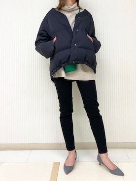 「RIVE DROITE（リヴドロワ）の上品顔ニット　ウォッシャブルFOXチュニックニット　(タートルネック)（ニット/セーター、ベージュ系）」を使った、rdmiyuuさん（レディース・161cm）の冬コーディネート