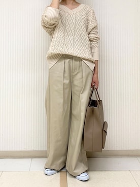 「RIVE DROITE（リヴドロワ）の綿素材で肌に優しい　コットンヘリンボンニット（ウォッシャブル加工）（ニット/セーター、ホワイト系）」を使った、rdmiyuuさん（レディース・161cm）の冬コーディネート