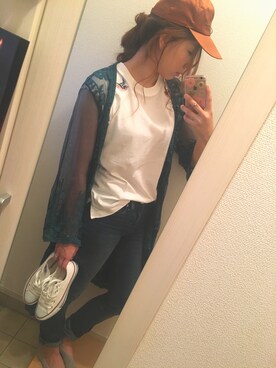 「レースカーディガン」｜芽ねぎさん（レディース・169cm・20代）の夏コーディネート