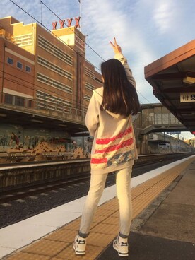 「VISVIM（ビズビム）のアイテム（モッズコート）」を使った、盛夏さん（レディース・160cm）の春コーディネート