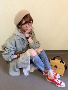 「select MOCA（セレクトモカ）のアイテム（チュニック）」を使った、hi__chan¨̮♥︎さん（レディース・160cm）の春コーディネート