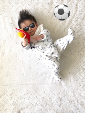 「PETIT BATEAU（プチバトー）のアイテム（オールインワン・サロペット）」を使った、⭐︎うみちゃん⭐︎さん（キッズ・60cm）の春コーディネート