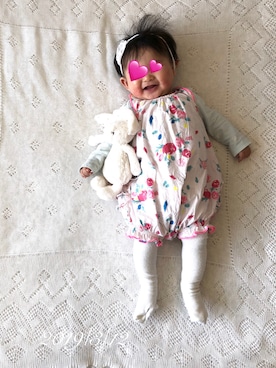 「PETIT BATEAU（プチバトー）のアイテム（オールインワン・サロペット）」を使った、⭐︎うみちゃん⭐︎さん（キッズ・60cm）の春コーディネート