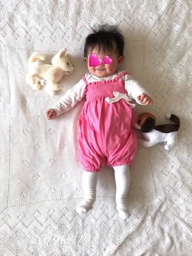 「PETIT BATEAU（プチバトー）のアイテム（オールインワン・サロペット）」を使った、⭐︎うみちゃん⭐︎さん（キッズ・60cm）の春コーディネート