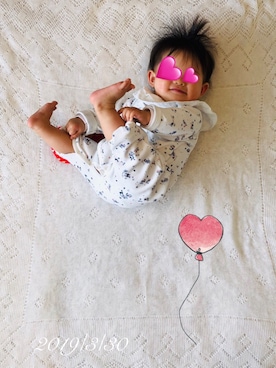 「PETIT BATEAU（プチバトー）のアイテム（オールインワン・サロペット）」を使った、⭐︎うみちゃん⭐︎さん（キッズ・60cm）の春コーディネート
