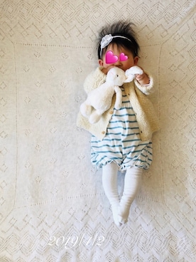 「PETIT BATEAU（プチバトー）のアイテム（オールインワン・サロペット）」を使った、⭐︎うみちゃん⭐︎さん（キッズ・60cm）の春コーディネート