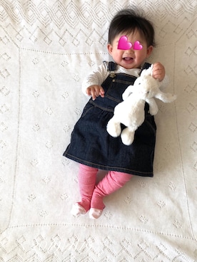 「PETIT BATEAU（プチバトー）のアイテム（ジャンパースカート）」を使った、⭐︎うみちゃん⭐︎さん（キッズ・60cm）の春コーディネート