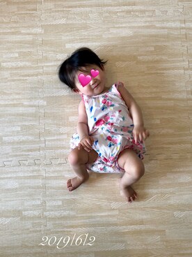 「PETIT BATEAU（プチバトー）のアイテム（オールインワン・サロペット）」を使った、⭐︎うみちゃん⭐︎さん（キッズ・70cm）の夏コーディネート