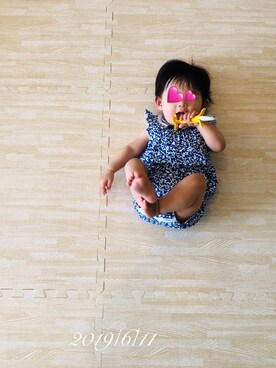 「PETIT BATEAU（プチバトー）のアイテム（オールインワン・サロペット）」を使った、⭐︎うみちゃん⭐︎さん（キッズ・61cm）の夏コーディネート