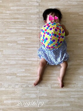 「PETIT BATEAU（プチバトー）のアイテム（オールインワン・サロペット）」を使った、⭐︎うみちゃん⭐︎さん（キッズ・61cm）の夏コーディネート