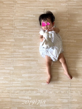 「PETIT BATEAU（プチバトー）のアイテム（オールインワン・サロペット）」を使った、⭐︎うみちゃん⭐︎さん（キッズ・61cm）の夏コーディネート