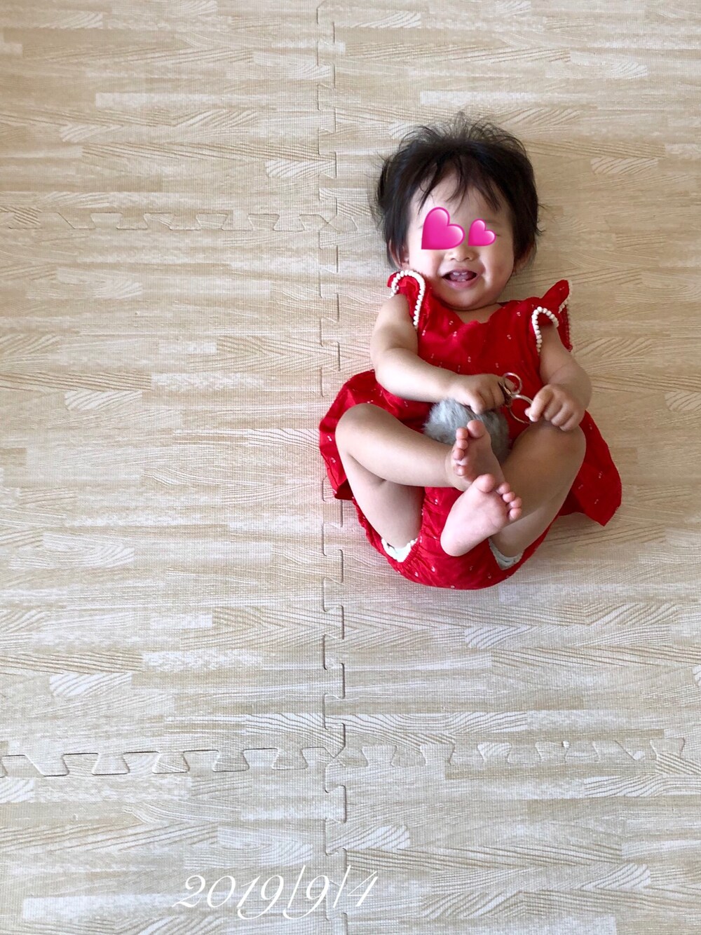 「babygap、女の子、０歳、赤ちゃん、むすめ服」｜「babyGAPのアイテム（チュニック、レッド系）」を使った、⭐︎うみちゃん⭐︎さん（キッズ・70cm）の秋コーディネートの1枚目の写真