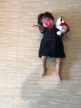 「PETIT BATEAU（プチバトー）のアイテム（ジャンパースカート）」を使った、⭐︎うみちゃん⭐︎さん（キッズ・70cm）の秋コーディネート