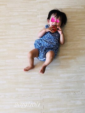 「PETIT BATEAU（プチバトー）のアイテム（オールインワン・サロペット）」を使った、⭐︎うみちゃん⭐︎さん（キッズ・70cm）の秋コーディネート