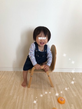 「PETIT BATEAU（プチバトー）のアイテム（オールインワン・サロペット）」を使った、⭐︎うみちゃん⭐︎さん（キッズ・70cm）の秋コーディネート