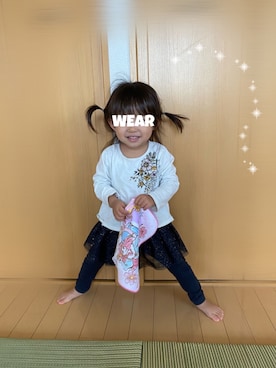 「PETIT BATEAU（プチバトー）のアイテム（スカート）」を使った、⭐︎うみちゃん⭐︎さん（キッズ・90cm）の秋コーディネート