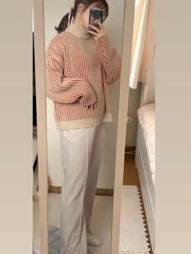 「RETRO GIRL（レトロガール）のセミフレアパンツ（その他パンツ）」を使った、soiさん（レディース・154cm）の冬コーディネート
