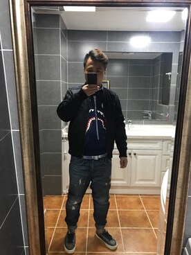 「DIESEL（ディーゼル）のアイテム（ノーカラージャケット）」を使った、团氿胖四さん（メンズ・171cm）の秋コーディネート