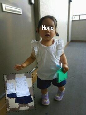 「白トップス」｜「アイテム（その他）」を使った、Honoさん（キッズ・80cm）の夏コーディネート
