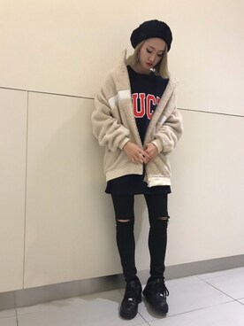 「CHMPGN（シャンパンシャンペン）のアイテム」を使った、yukaiwamotoさん（レディース・160cm）の秋コーディネート