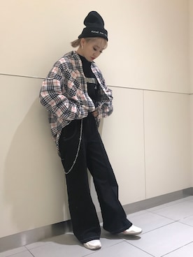 「KaneZ（ケインズ）のKaneZ/ケインズ/CHAOS BEANIE（ニットキャップ/ビーニー）」を使った、yukaiwamotoさん（レディース・161cm）の秋コーディネート