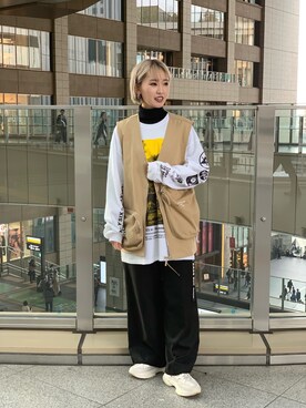 「WHITELAND（ホワイトランド）のWHITELAND/ホワイトランド/CARGO VEST（ベスト）」を使った、yukaiwamotoさん（レディース・161cm）の春コーディネート