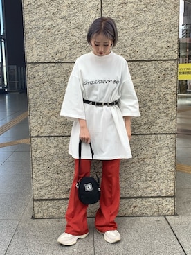 「Little sunny bite（リトルサニーバイト）のLittleSunnyBite/リトルサニーバイト/ロゴショルダーバック（ショルダーバッグ）」を使った、yukaiwamotoさん（レディース・161cm）の春コーディネート