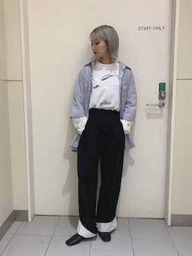 「DANKE SCHON（ダンケシェーン）のDankeSchone/ダンケシェーン/Stripe Albert S/S SHIRTS(ショートスリーブシャツ)（シャツ/ブラウス）」を使った、yukaiwamotoさん（レディース・161cm）の夏コーディネート