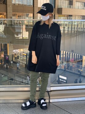 「KaneZ（ケインズ）のアイテム（キャップ）」を使った、yukaiwamotoさん（レディース・161cm）の夏コーディネート