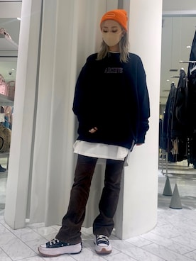 「thisisneverthat（ディスイズネバーザット）のアイテム（帽子）」を使った、yukaiwamotoさん（レディース・161cm）の秋コーディネート