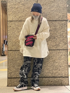 「thisisneverthat（ディスイズネバーザット）のアイテム（帽子）」を使った、yukaiwamotoさん（レディース・161cm）の冬コーディネート