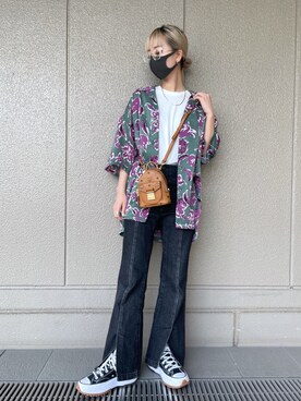 「WHITELAND（ホワイトランド）のWHITELAND/ホワイトランド/クリア伊達メガネ（サングラス）」を使った、yukaiwamotoさん（レディース・161cm）の夏コーディネート